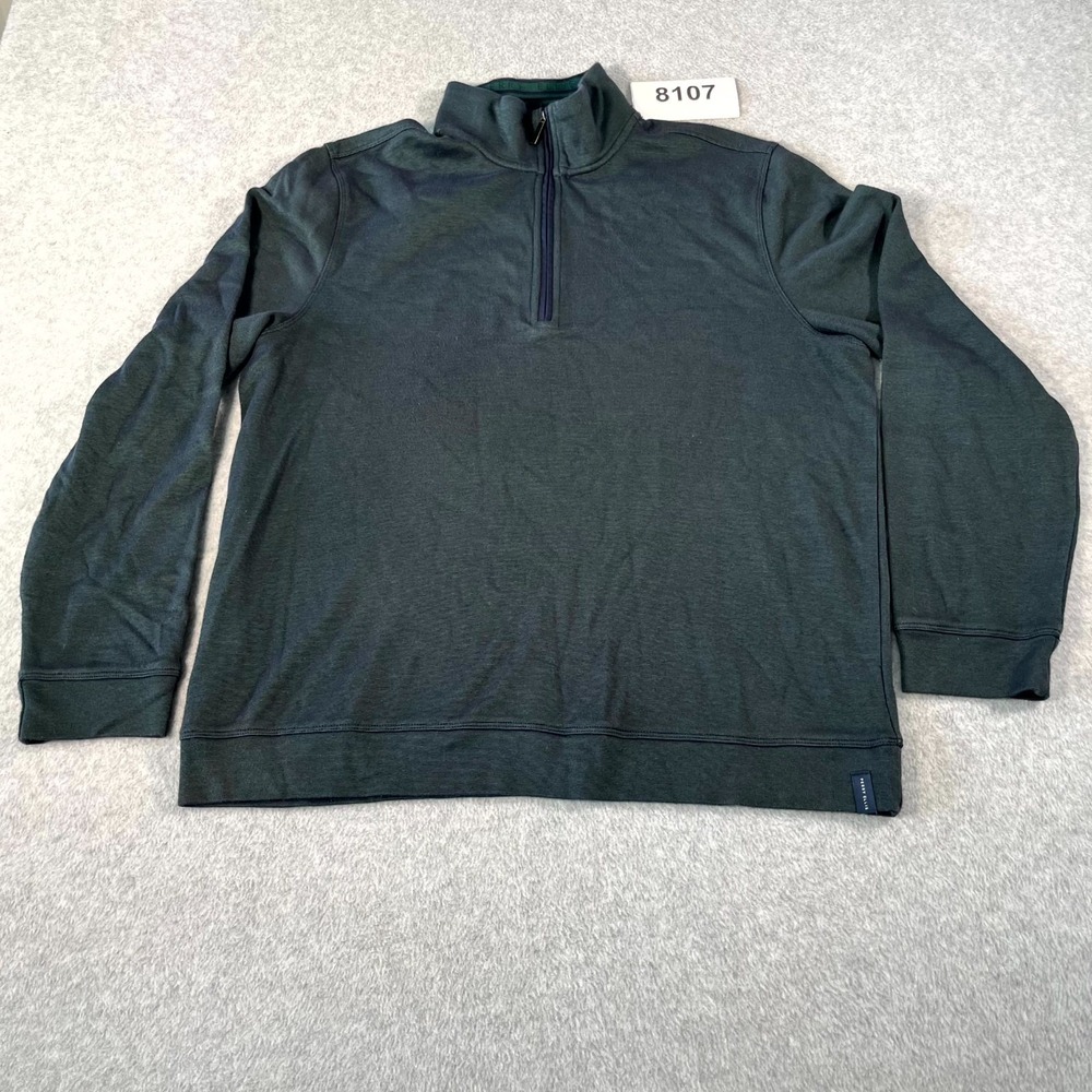 Perry Ellis Sweater Mens Large Green Cotton Mock Neck Casual 1/4 Zip Long Sleeve